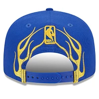 Men's New Era Royal Golden State Warriors  Rally Drive Flames 9FIFTY Snapback Hat