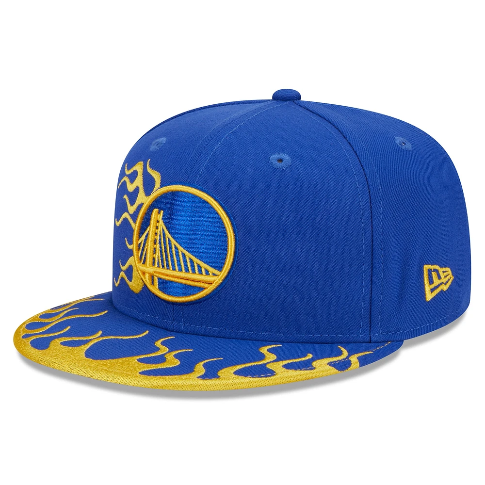 Casquette Snapback 9FIFTY Royal Golden State Warriors Rally Drive Flames New Era pour homme