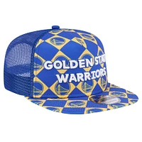 Men's New Era Royal Golden State Warriors Seeing Diamonds A-Frame Trucker 9FIFTY Snapback Hat