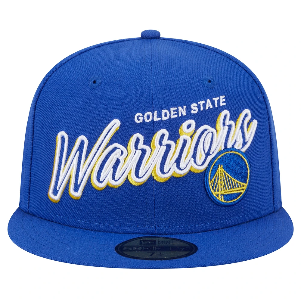 Men's New Era Royal Golden State Warriors Sport Night Script Sided 59FIFTY Fitted Hat