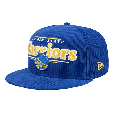 Casquette Snapback 9FIFTY en velours côtelé pour homme New Era Royal Golden State Warriors