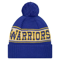 Men's New Era Royal Golden State Warriors Throwback Retro Cuffed Knit Hat with Pom