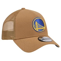 Men's New Era Tan Golden State Warriors 9FORTY A-Frame Trucker Adjustable Hat