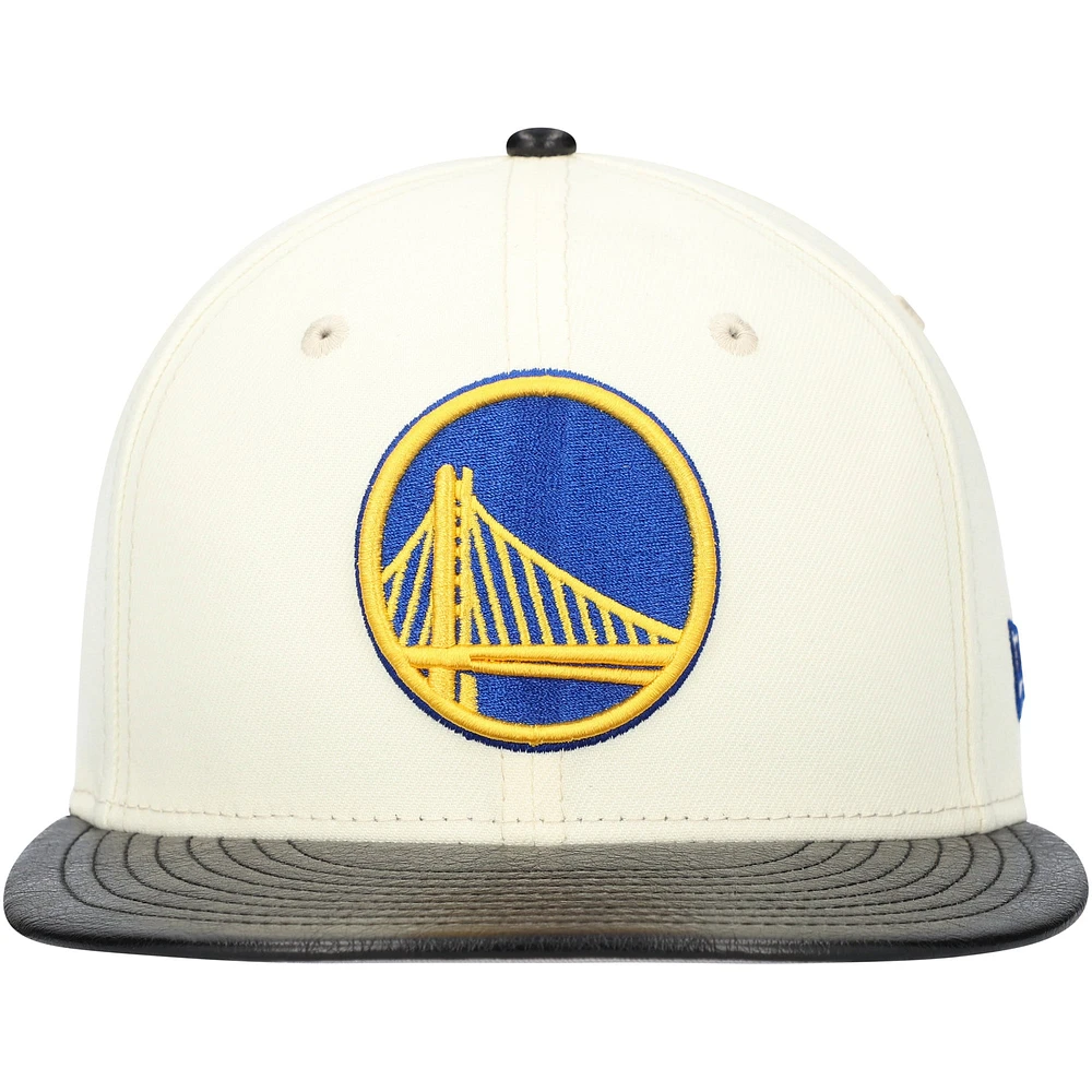 Men's New Era White/Black Golden State Warriors Faux Leather Visor Two-Tone 59FIFTY Fitted Hat