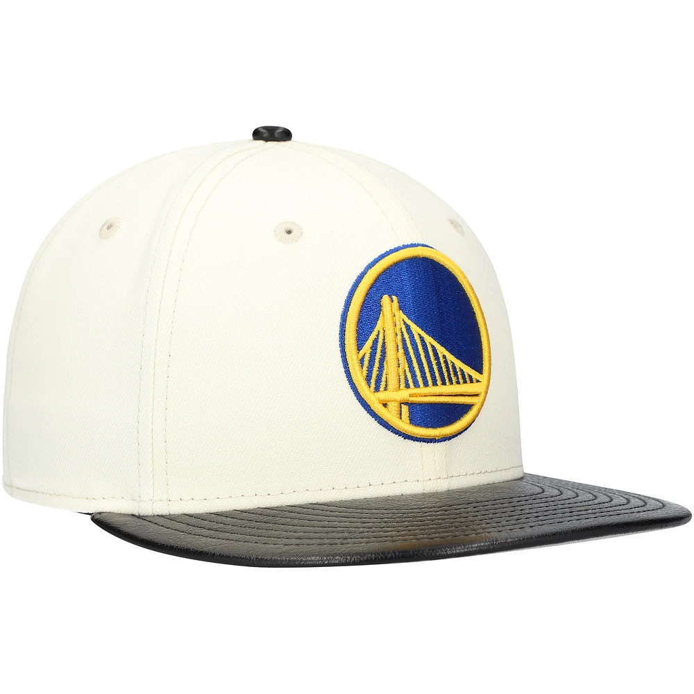 Men's New Era White/Black Golden State Warriors Faux Leather Visor Two-Tone 59FIFTY Fitted Hat