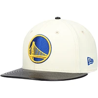 Men's New Era White/Black Golden State Warriors Faux Leather Visor Two-Tone 59FIFTY Fitted Hat