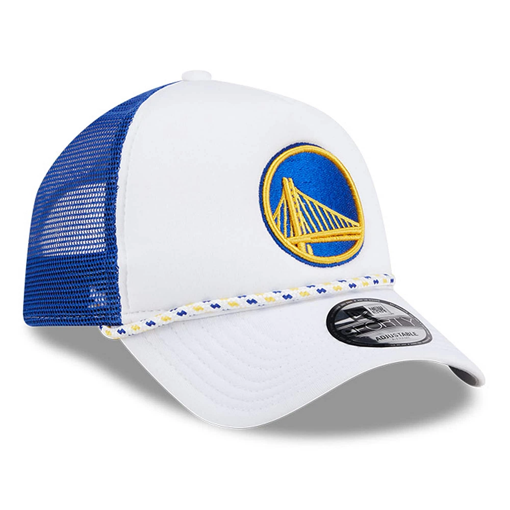 Men's New Era White/Royal Golden State Warriors Court Sport Foam A-Frame 9FORTY Adjustable Trucker Hat