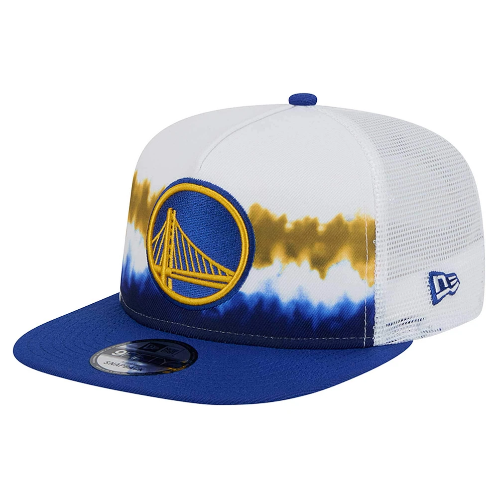 Men's New Era White/Royal Golden State Warriors Dip-Dye 9FIFTY A-Frame Trucker Snapback Hat