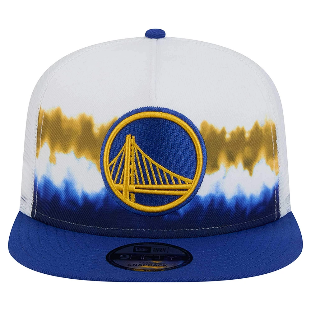 Casquette snapback Dip-Dye 9FIFTY A-Frame Trucker pour homme New Era blanche/bleu marine Golden State Warriors