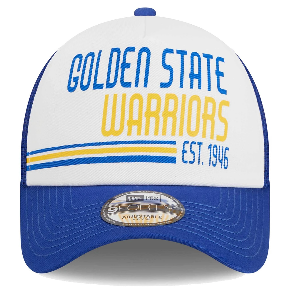 Casquette ajustable 9FORTY Trucker en mousse sur le devant Golden State Warriors Lift Pass New Era pour hommes, blanche