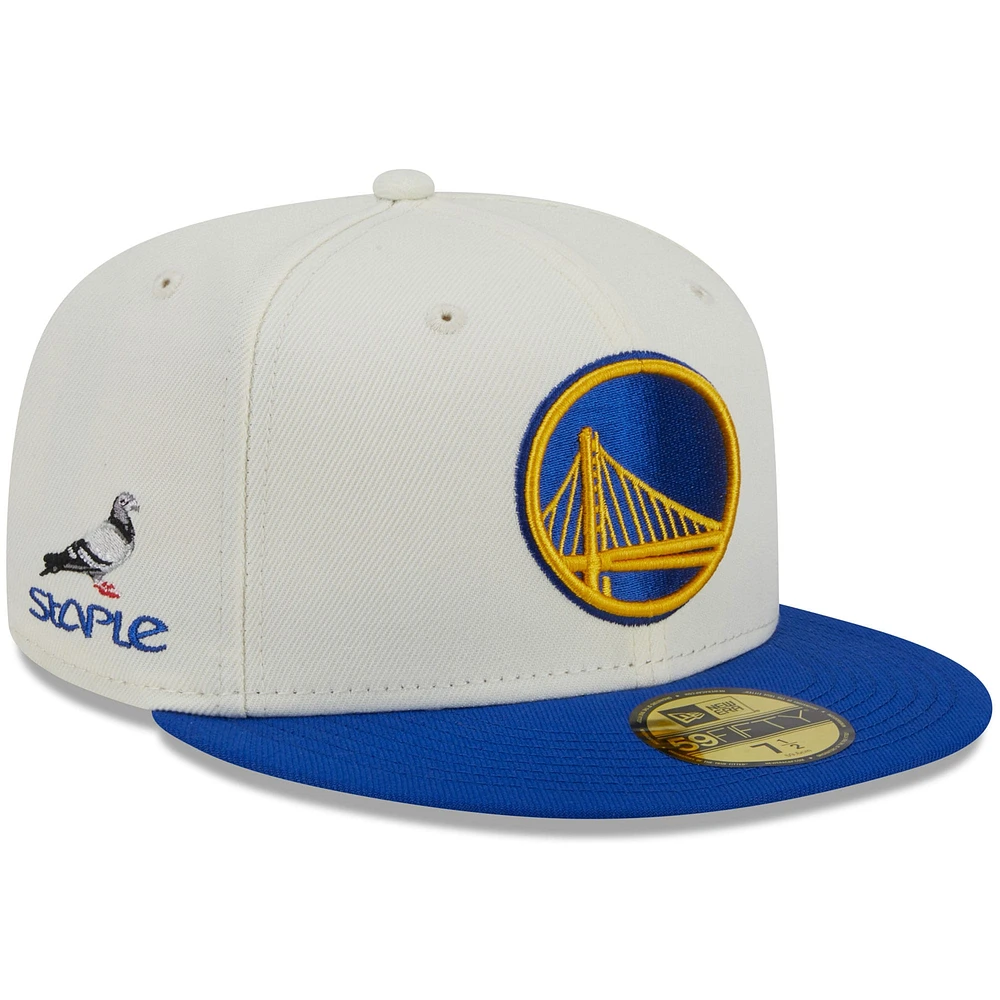 Men's New Era x Staple  Cream/Royal Golden State Warriors NBA Two-Tone 59FIFTY Fitted Hat