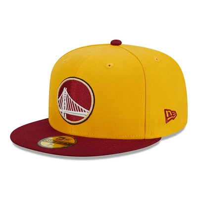 Men's New Era Yellow/Red Golden State Warriors Fall Leaves 2-Tone 59FIFTY Fitted Hat