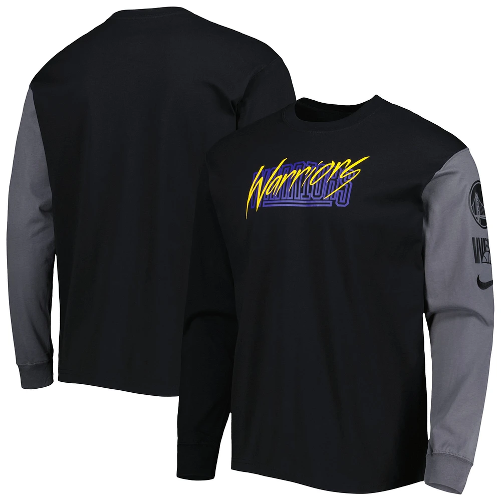 T-shirt à manches longues Nike Golden State Warriors Courtside Versus Flight MAX90 pour homme - Noir