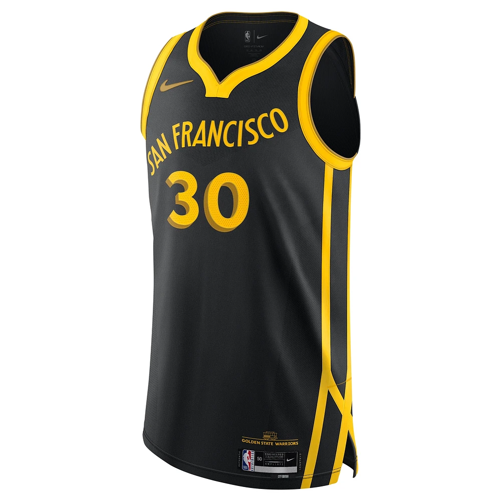 Maillot authentique Nike Stephen Curry noir des Golden State Warriors pour homme - City Edition