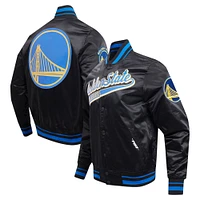 Veste universitaire en satin à bouton-pression complète Pro Standard pour hommes, Golden State Warriors Script Tail, noire