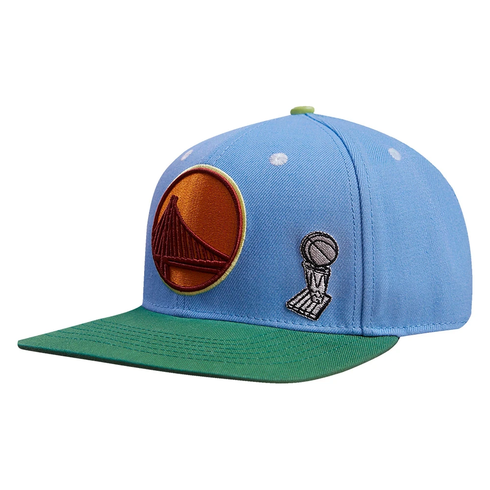 Casquette Snapback 2 tons Pro Standard bleu clair/vert Golden State Warriors Retro Program pour hommes