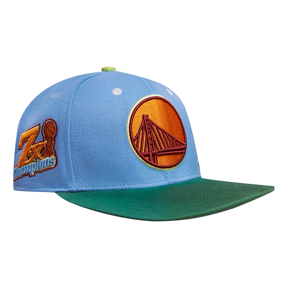 Casquette Snapback 2 tons Pro Standard bleu clair/vert Golden State Warriors Retro Program pour hommes