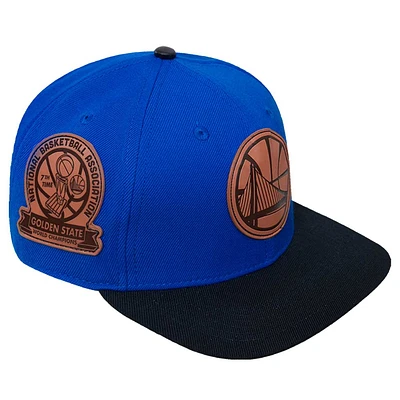 Men's Pro Standard Royal/ Golden State Warriors Heritage Leather Patch Snapback Hat