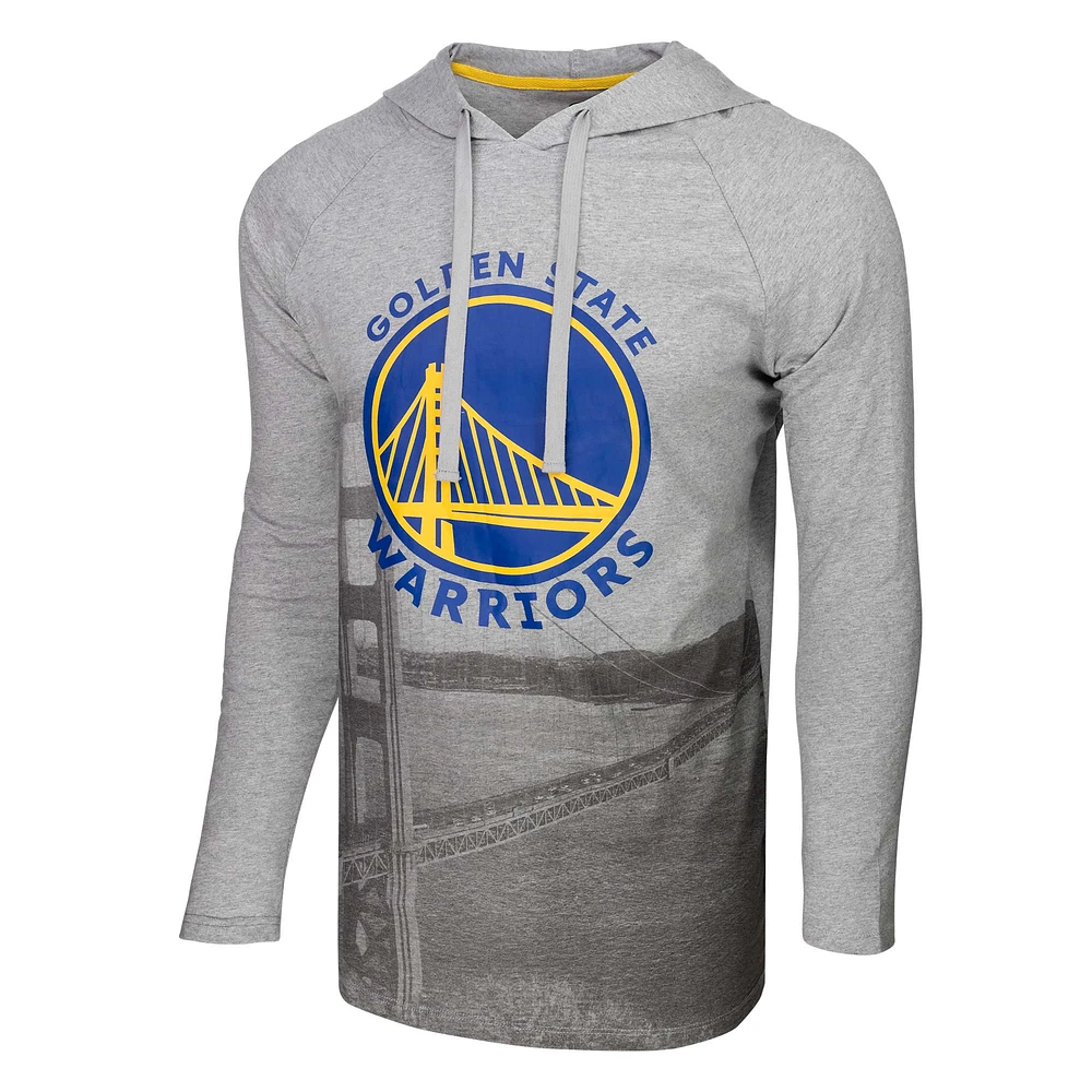 T-shirt à capuche manches longues Stadium Essentials gris chiné Golden State Warriors Atrium Raglan pour hommes