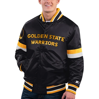 Veste universitaire à bouton-pression en satin pour hommes Starter noir Golden State Warriors Home Game