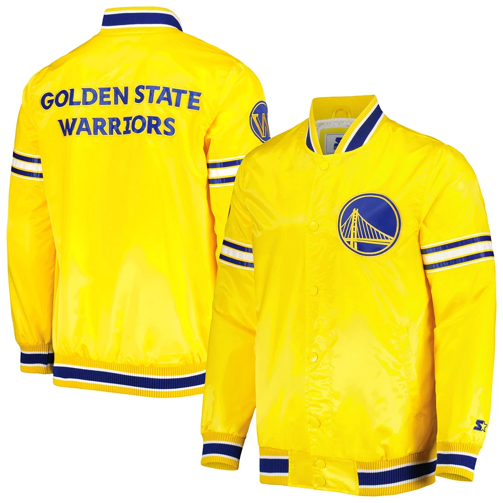 Men's Starter Gold Golden State Warriors Slider Satin Full-Snap Varsity Jacket