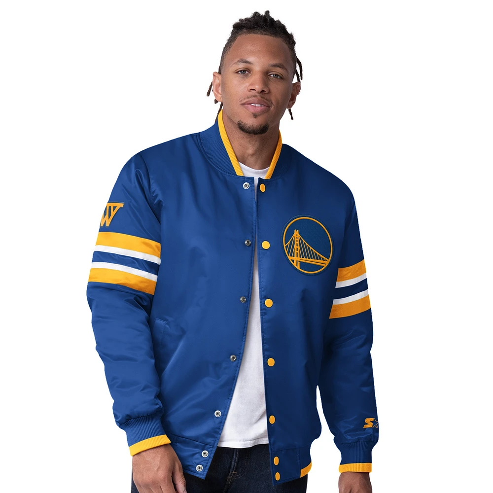 Veste en satin à boutons-pression Starter Royal Golden State Warriors Scout Varsity pour homme