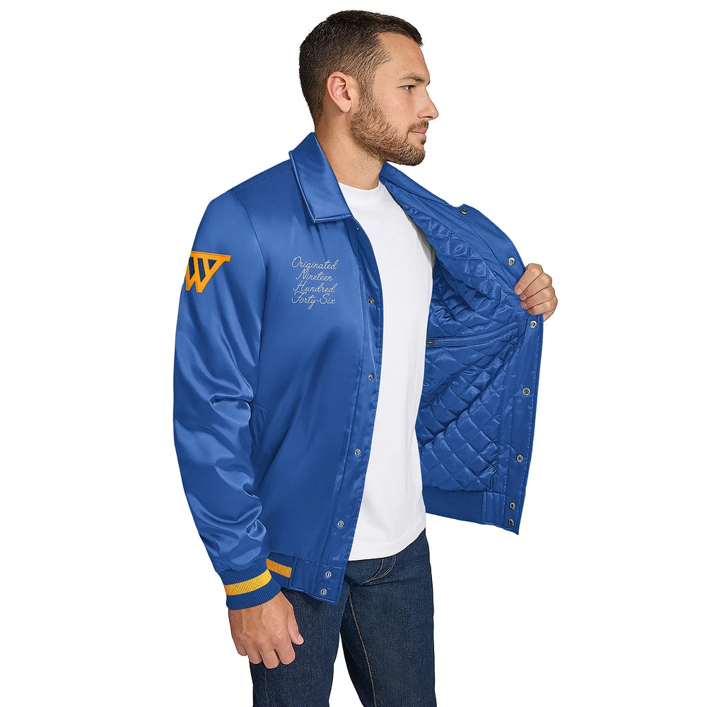 Men's Tommy Jeans Royal Golden State Warriors Jacob Chain Stitch Applique Full-Snap Varsity Jacket