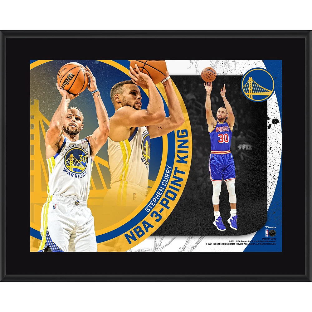 Plaque sublimée de Stephen Curry Golden State Warriors 10,5" x 13" NBA All-Time 3-Point Leader