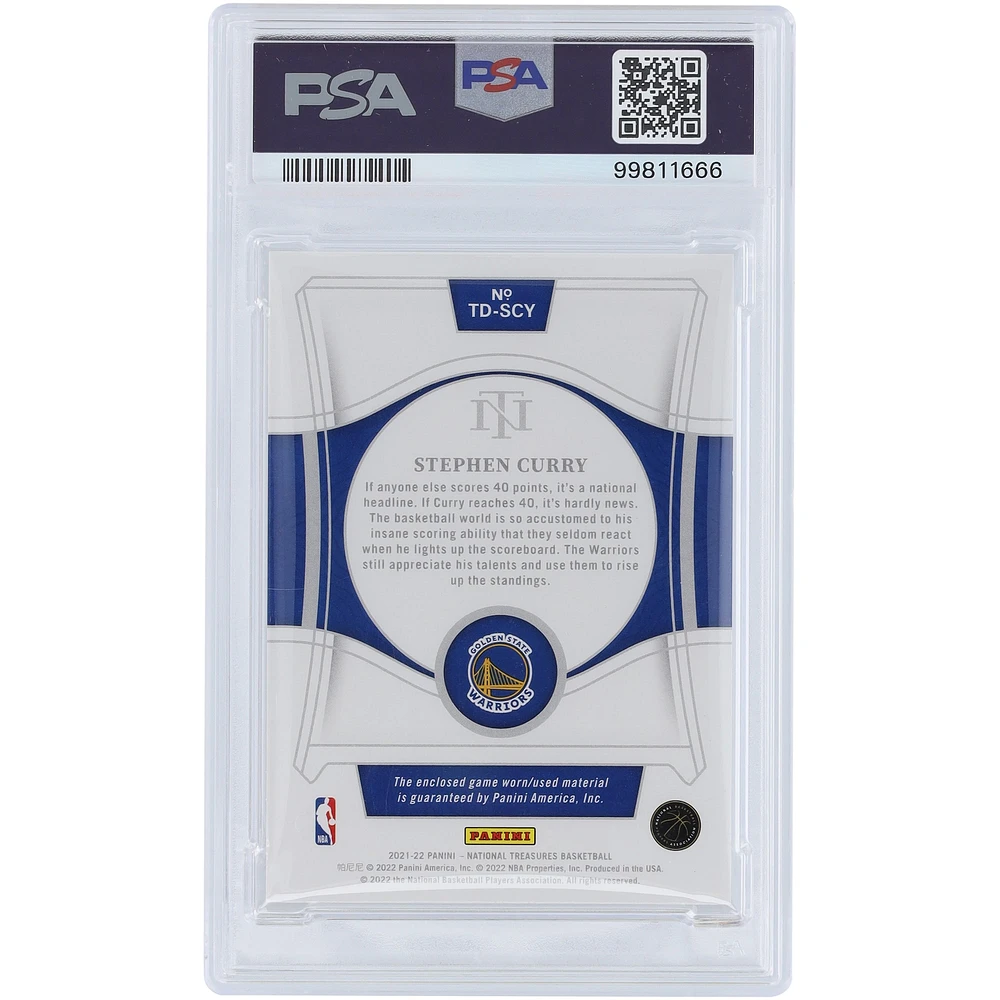 Stephen Curry Golden State Warriors 2021-22 Panini National Treasures Game Used Logo Relic #TD-SCY #1/1 PSA Authenticated 7 Card