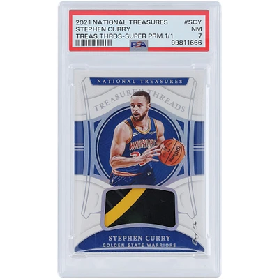 Stephen Curry Golden State Warriors 2021-22 Panini National Treasures Game Used Logo Relic #TD-SCY #1/1 PSA Authenticated 7 Card