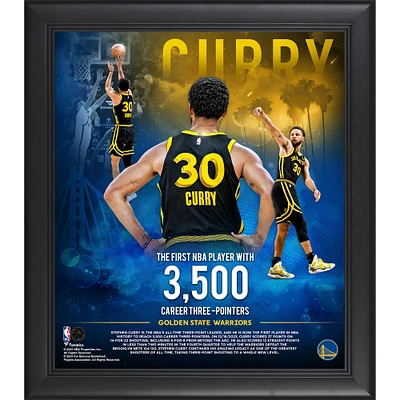 Collage encadré de 15" x 17" de Stephen Curry, Golden State Warriors, premier joueur de l'histoire de la NBA à marquer 3 500 paniers à trois points au cours de sa carrière