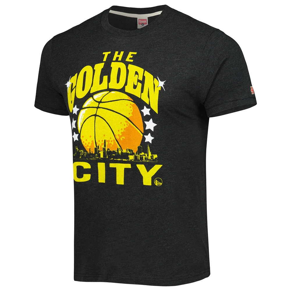 Unisex Homage Charcoal Golden State Warriors Hometown Hyper Local Tri-Blend T-Shirt