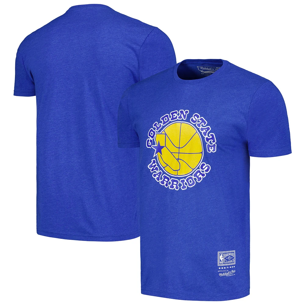 Unisex Mitchell & Ness  Royal Golden State Warriors Hardwood Classics MVP Throwback Logo T-Shirt