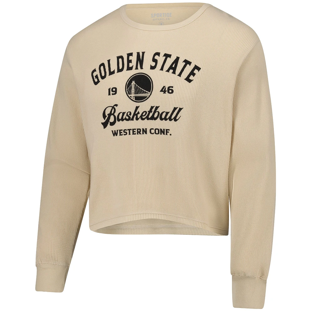 Unisex Sportiqe Cream Golden State Warriors High Country Collection Cullen Cropped Waffle Knit Long Sleeve T-Shirt