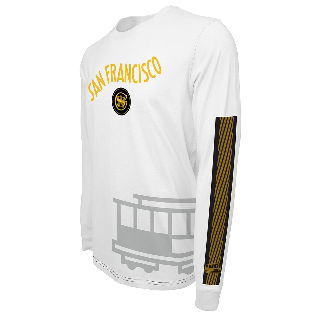 T-shirt unisexe à manches longues avec tableau de bord Stadium Essentials, Golden State Warriors 2023/24 City Edition, blanc