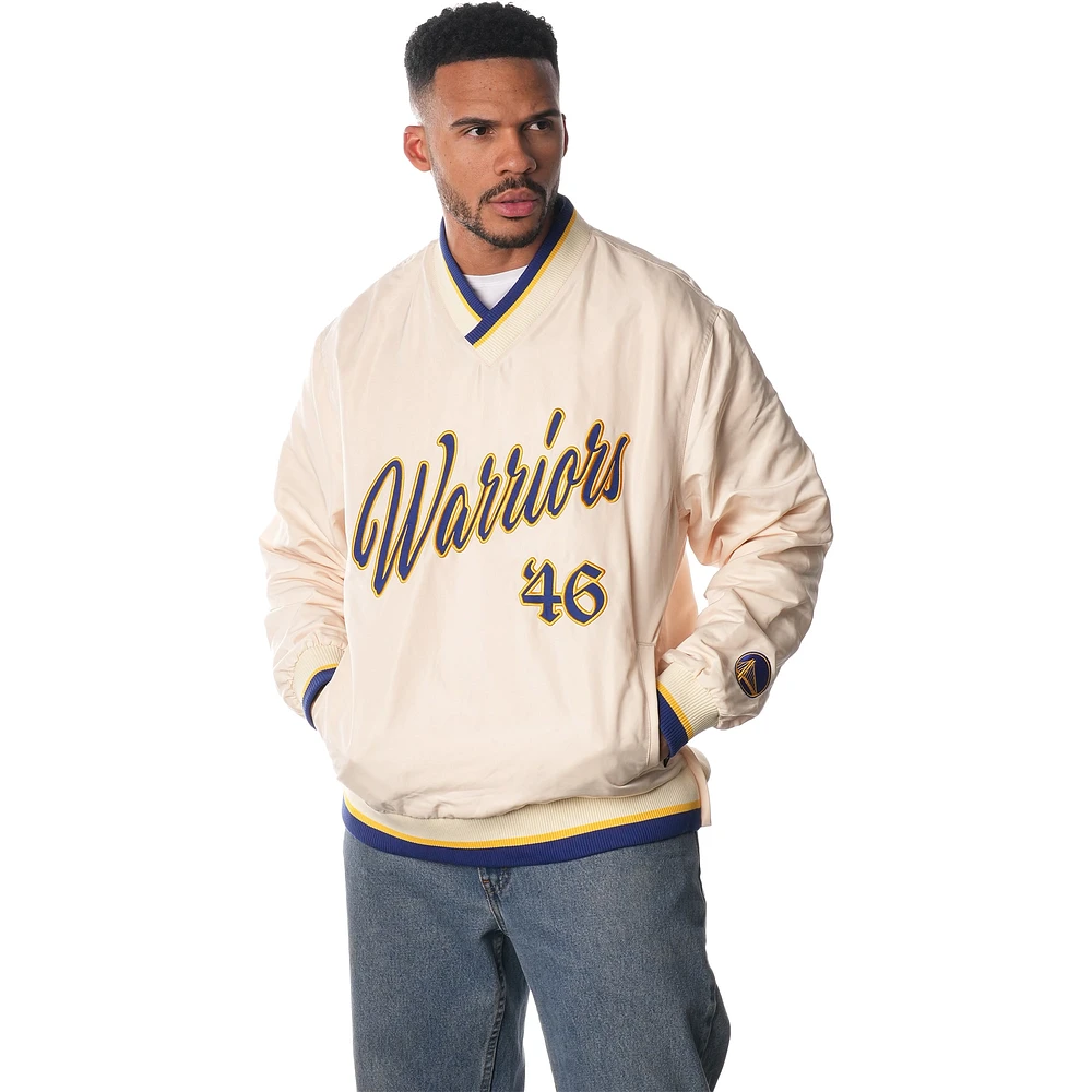 Unisex The Wild Collective Cream Golden State Warriors Applique Pullover Windbreaker