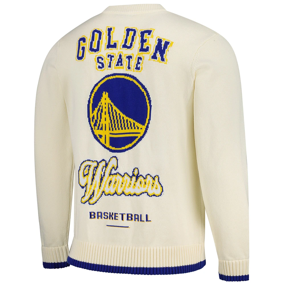 Unisex The Wild Collective  Cream Golden State Warriors Jacquard Knit Pullover Sweater