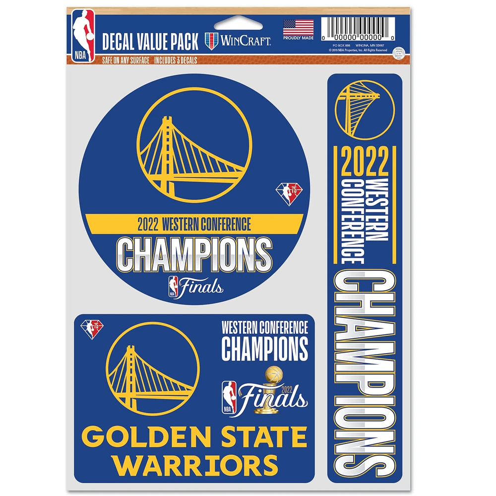 WinCraft Golden State Warriors 2022 Western Conference Champions 3-Pack Fan Decal Set