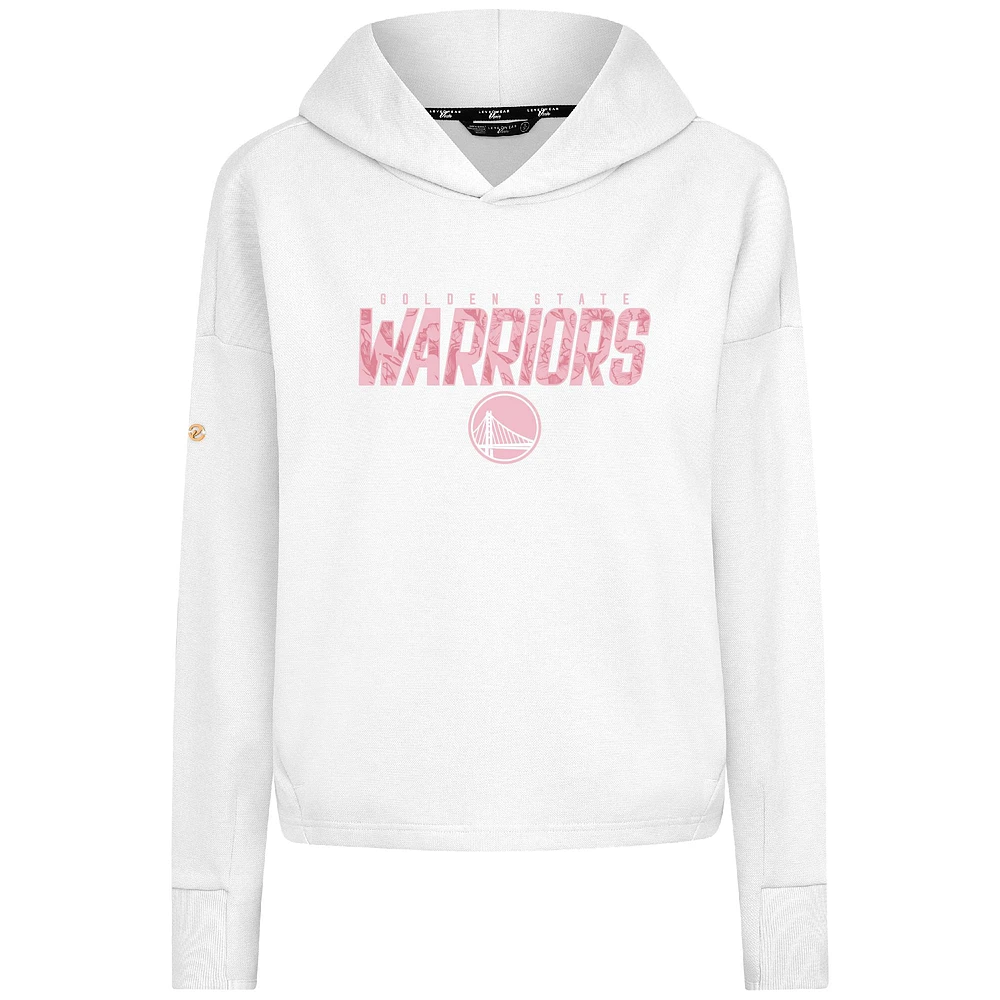 Sweat à capuche court trois bandes blanc imprimé floral pour femme de Levelwear Golden State Warriors