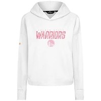 Sweat à capuche court trois bandes blanc imprimé floral pour femme de Levelwear Golden State Warriors