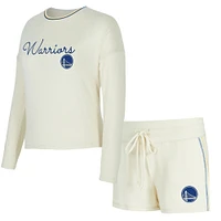 Women's Concepts Sport Cream Golden State Warriors Kaki Hacci Knit Long Sleeve T-Shirt & Shorts Set
