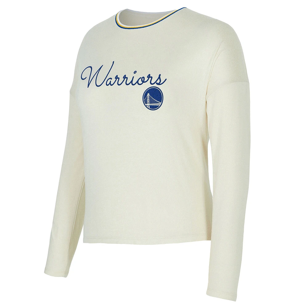 Women's Concepts Sport Cream Golden State Warriors Kaki Hacci Knit Long Sleeve T-Shirt & Shorts Set