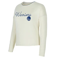 Women's Concepts Sport Cream Golden State Warriors Kaki Hacci Knit Long Sleeve T-Shirt & Shorts Set