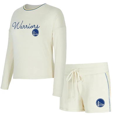 Women's Concepts Sport Cream Golden State Warriors Kaki Hacci Knit Long Sleeve T-Shirt & Shorts Set