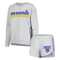 Ensemble de nuit Concepts Sport pour femmes, t-shirt et short à manches longues en cèdre des Golden State Warriors, gris