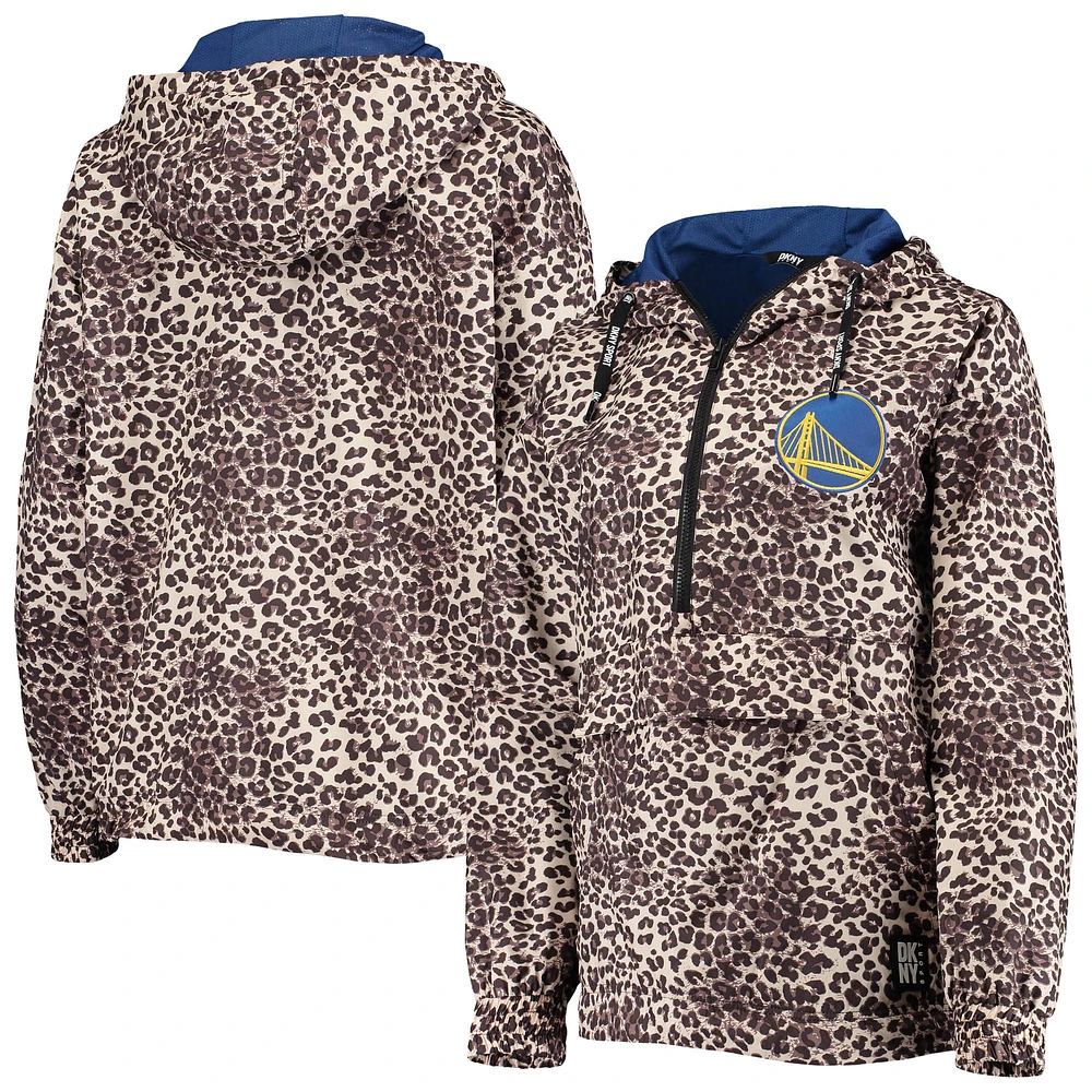 Women's DKNY Sport Leopard Golden State Warriors Gabriella Windbreaker Half-Zip Hoodie