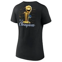 T-shirt noir à col en V signature Fanatics pour femmes des Golden State Warriors 2022 NBA Finals Champions Forward Roster