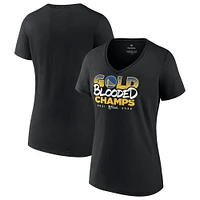 T-shirt noir à col en V Fanatics pour femmes Golden State Warriors 2022 Champions de la finale NBA Gold Blooded