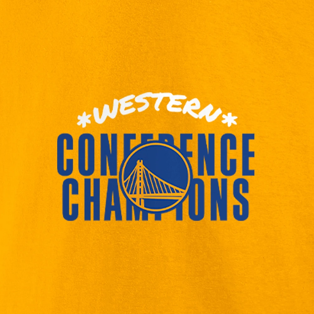 Women's Fanatics Gold Golden State Warriors 2022 Western Conference Champions Balanced Attack Roster V-Neck T-Shirt