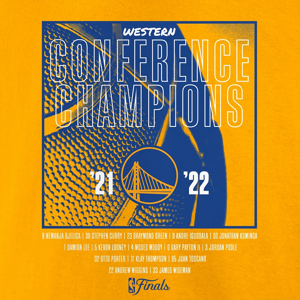 Fanatics Gold Golden State Warriors 2022 Champions de la Conférence Ouest Balanced Attack Roster T-shirt à col en V pour femmes